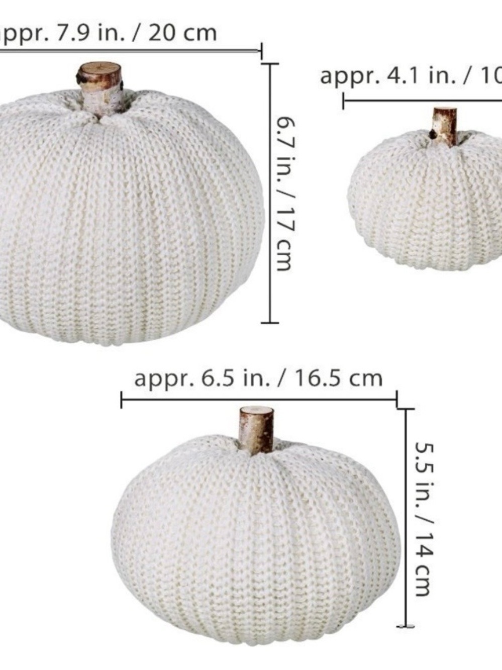 Amazon Cream Knit Decorative Pumpkin Trio - Picture 3 of 3